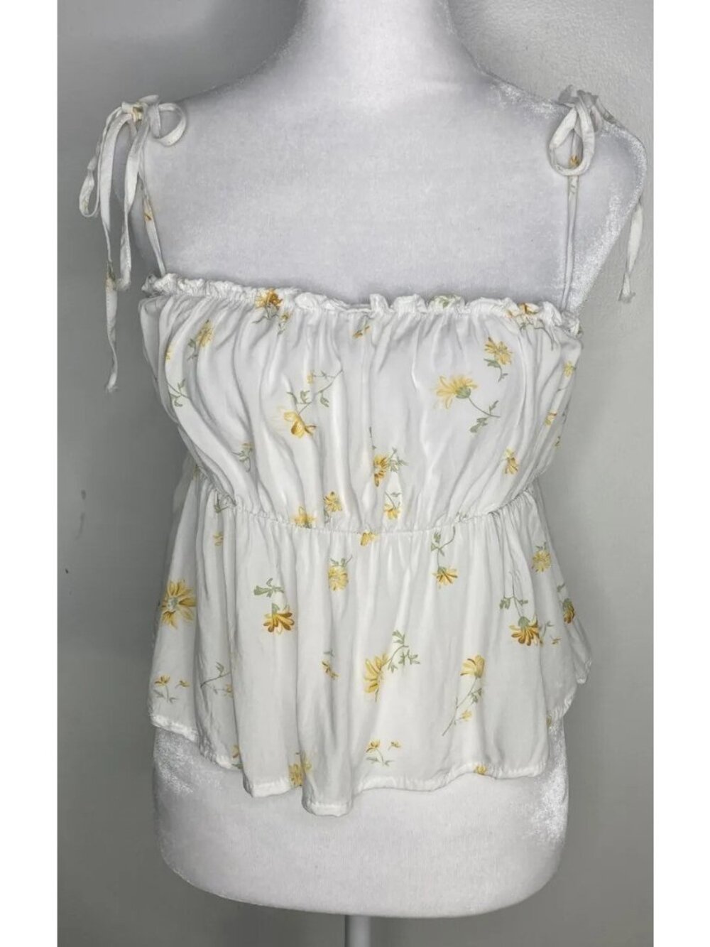 Lottie Moss M Yellow Floral Spaghetti Strap Crop Top